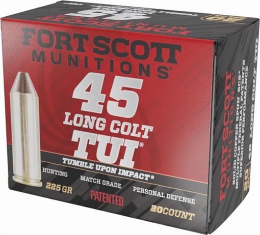 Fort Scott Munitions Tumble Upon Impact (TUI) 45LongColt 225gr Solid Copper Spun 20 Per Box/25 Case 45LC225SCV
