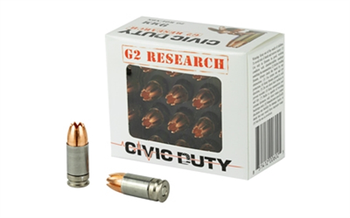 G2 Research Civic Duty, 9MM, 94 Grain, Lead Free, 20 Round Box, California Certified Nonlead Ammunition G00602