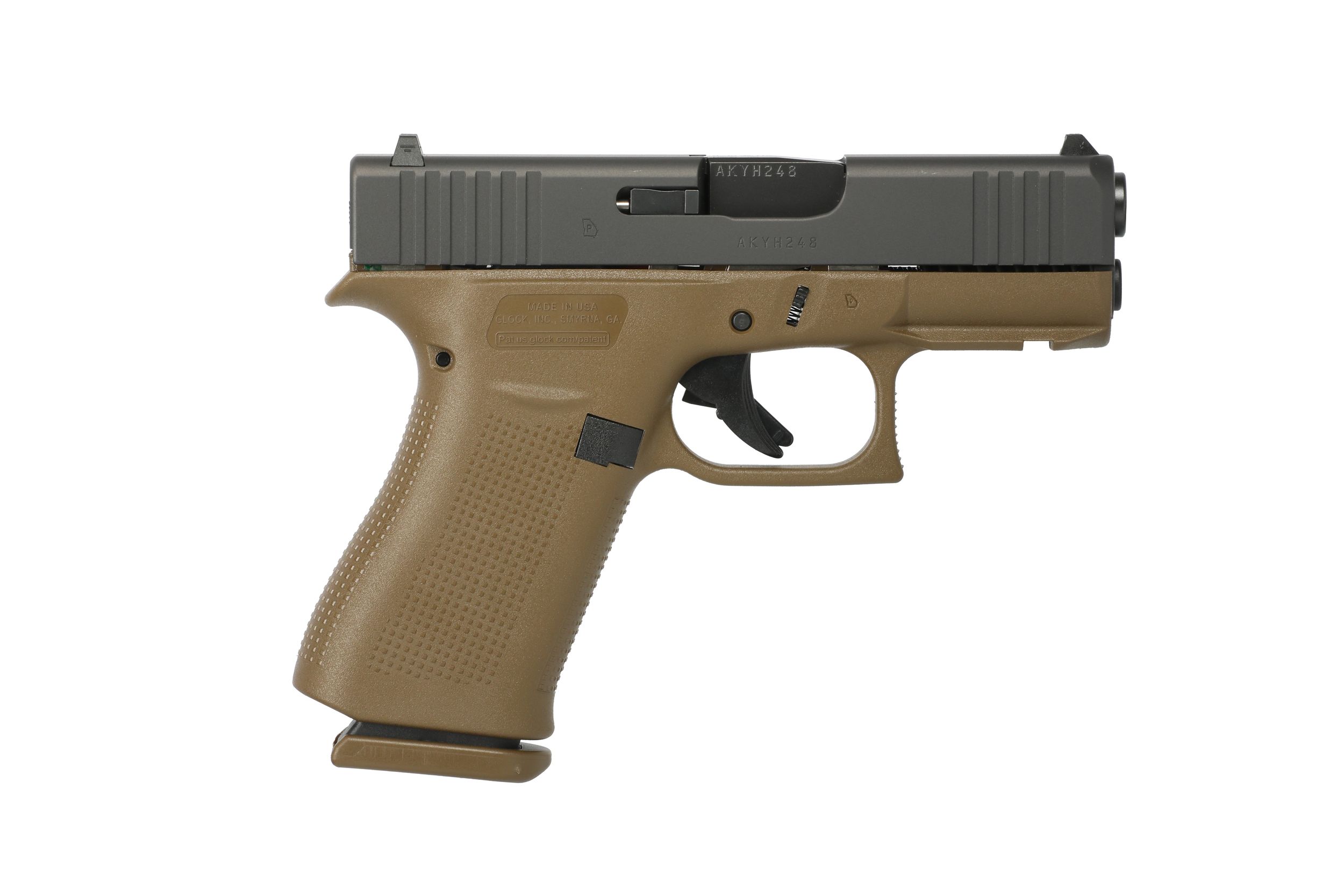 Glock G43X Pistol UX4350201FRDE, 9mm, 3.39in, FDE Frame Grips, 10 Rds