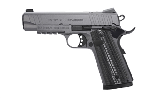 Girsan MC1911C Influencer, 1911, Semi-Automatic, Metal Frame Pistol, Commander Size, 45ACP, 4.4" Barrel, Optics Ready Slide, Steel, Tungsten Gray, Composite Grips, 3-Dot Sights, Ambidextrous Safety, 8 Rounds, 1 Magazine 391144