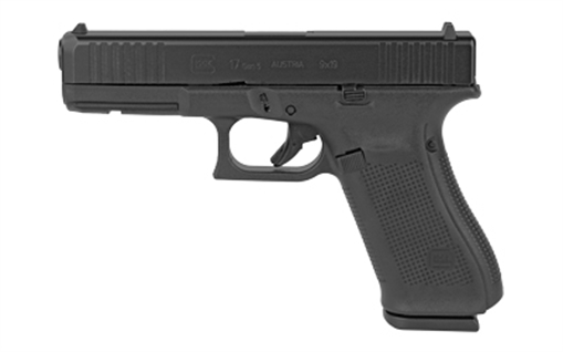 GLOCK 17 Gen 5, Striker Fired, Semi-automatic, Polymer Frame Pistol, Full Size, 9MM, 4.49" Barrel, nDLC Finish, Black, Fixed Sights, 17 Rounds, 2 Magazines, Right Hand G17517AUT