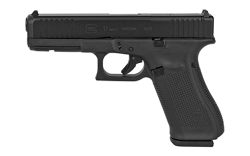 GLOCK 17 Gen 5 M.O.S., Striker Fired, Semi-automatic, Polymer Frame Pistol, Full Size, 9MM, 4.49" Barrel, nDLC Finish, Black, Fixed Sights, 17 Rounds, 2 Magazines, Right Hand G17517MOSAUT