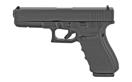 GLOCK 21 Gen 4, Striker Fired, Semi-automatic, Polymer Frame Pistol, Full Size, 45 ACP, 4.61" Barrel, Matte Finish, Black, Fixed Sights, 13 Rounds, 2 Magazines, Right Hand G21413US