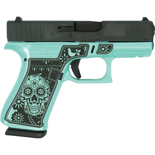 Glock 43X "Sugar Skull Glitter" Robin's Egg Blue Handgun 9mm Luger 10rd Magazines(2) 3.4" Barrel Accessory Rail USA Made UX4350201FR MODSKTFG