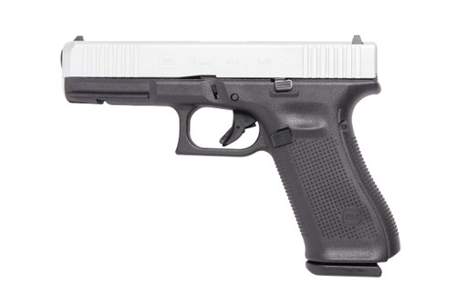 Glock 17 Gen5 9mm, 4.49" Barrel, Shimmering Aluminum Slide, Black Grip, 17rd
