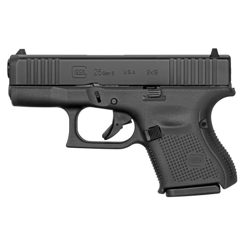Glock 26 Gen5 9mm, 3.43" Barrel, Fixed Sights, Black, 10rd