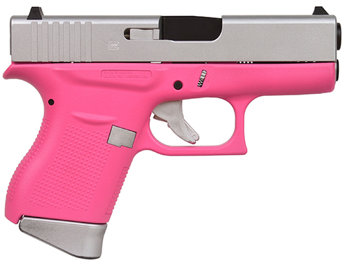 Glock 43 9mm, 3.39" Barrel, Fixed Sights, Silver/Pink Satin, 6rd