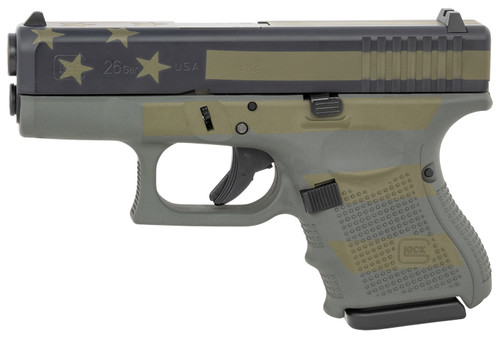 Glock 26 Gen4 9mm, 3.43" Barrel, Fixed Sights, Overall Operator Flag Cerakote, 10rd