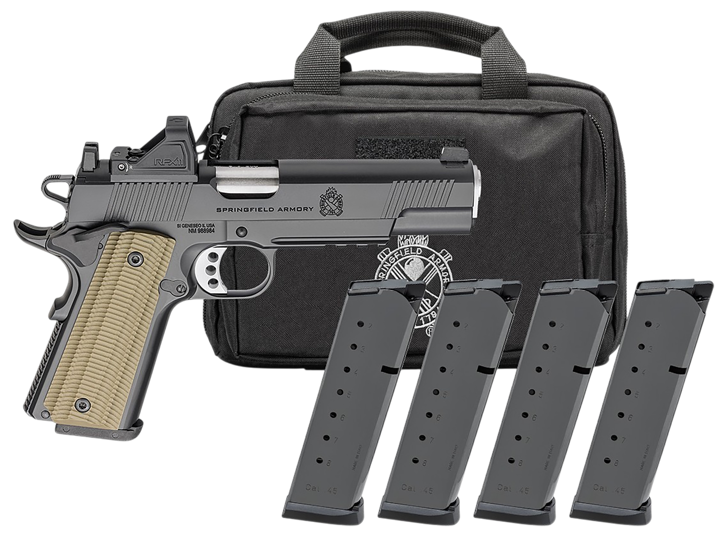 Springfield 1911 Operator AOS Gear Pac Optic Ready Pistol PO9229AOSPAC, 9mm, 5in, VZ G10 Grips, Black Cerakote Finish, 9 Rds