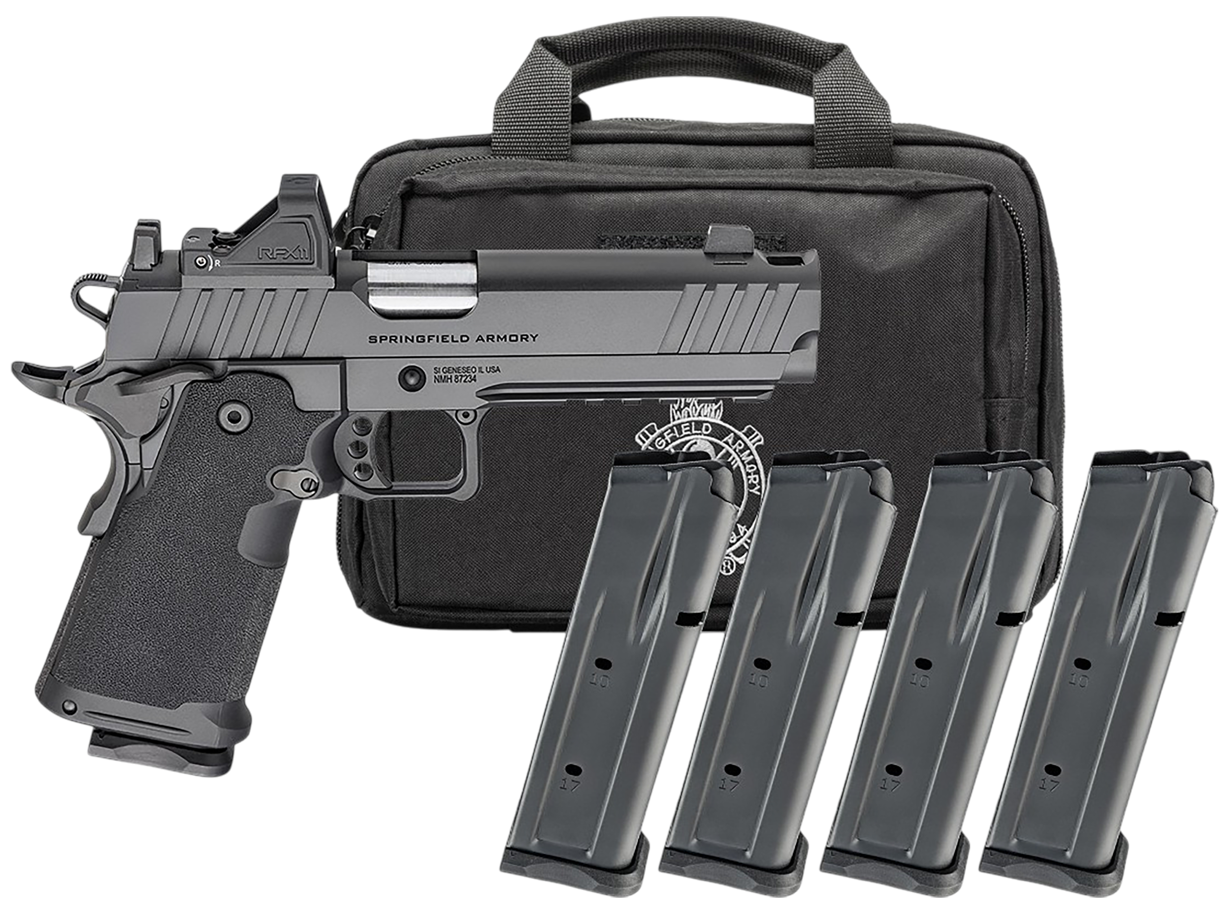 Springfield 1911 DS Prodigy Gear Pac Optic Ready Pistol PH9119AOSLCCOMPPAC, 9mm, 5in, Black Polymer Grips, Black Cerakote Finish, 10 Rds