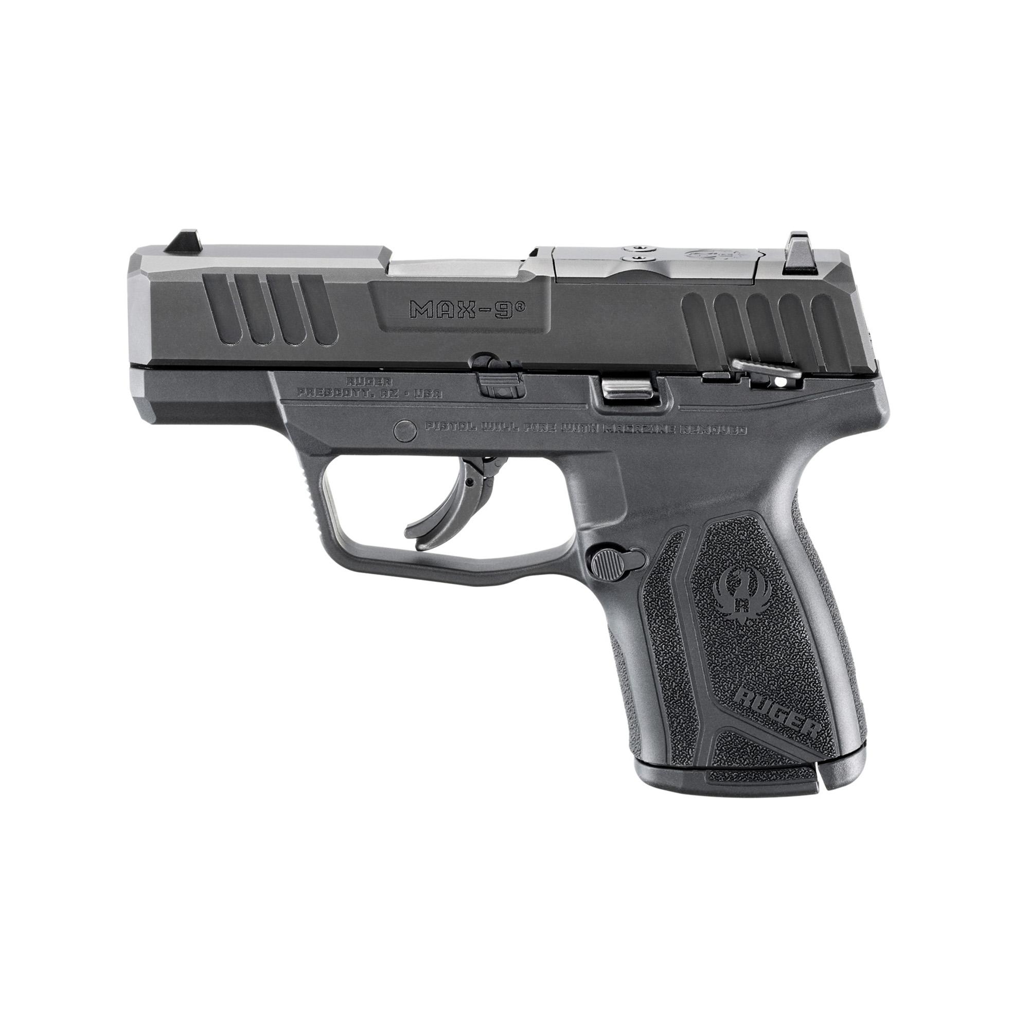 Ruger Max-9 Semi-Auto Pistol 03519, 9mm, 3.2 in, Black Polymer Grip, Black Oxide Finish, Manuel Safety, Optic Ready, 10 Rds