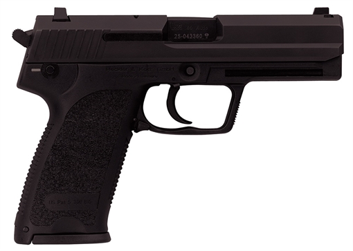 HK USP V7 LEM 45 ACP Caliber with 4.41" Barrel, 10+1 Capacity, Overall Black Finish, Serrated Trigger Guard Frame, Serrated Steel Slide, Polymer Grip & No Manual Safety Includes 2 Mags 81000328