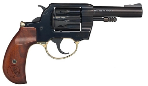 Henry Repeating Arms Golden Boy Revolver, DA/SA, 22 LR, 4" Barrel, Polished Finish, Blue Steel and Brass, American Walnut Birdshead Grips, Fixed Notch Rear Sight, Screw On Post Front Sight, 10 Rounds H016BD