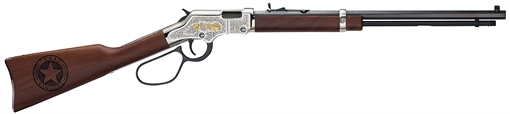 Henry Repeating Arms Golden Boy Texas Rangers, Lever Action Rifle, 22 LR, 20" Octagon Barrel, Nickel Plated, Engraved Receiver with 24K Gold Plating, Engraved American Walnut Stock, Fully Adjustable Semi buckhorn Sights, Large Loop Lever, 16 Rounds H004TR