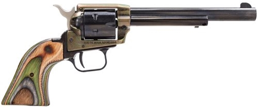 Heritage Mfg Rough Rider 22 LR/22 WMR 6 Shot, 6.50" Black Steel Barrel & Cylinder, Simulated Case Hardened Zinc Alloy Frame, Camo Laminate Grip, Hammer/Thumb Safety, Exposed Hammer RR22MCH6