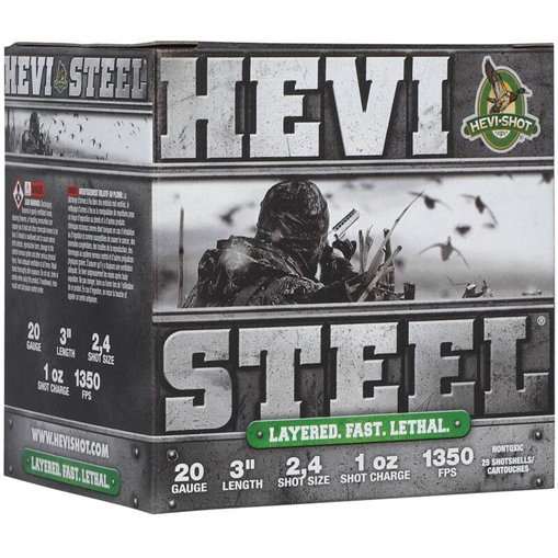 HEVI-Shot HEVI-Steel Waterfowl 20Gauge 3" 1oz 2/4Shot 25 Per Box/10 Case HS62024
