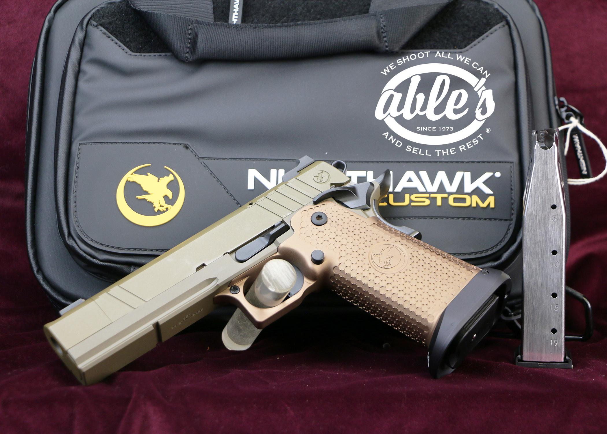Nighthawk Custom Sand Hawk Comp Double Stack Pistol 0803-TG, 9MM, 5", Tan-Anodized Grips, Sandhawk Tan Finish, Single Port Comp, Optic Ready, 19 Rds