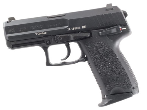 HK, USP9, Double Action/Single Action, Polymer Frame Pistol, Compact, 9mm, 5.2" Barrel, Black, Night Sights, Manual Thumb Safety, 10 Rounds, 3 Magazines