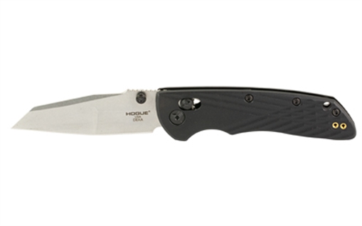 Hogue Deka, Folding Knife, CPM MagnaCut, Stone Tumble Finish, Silver, Plain Modified Wharncliffe Edge, 3.25" Blade, Black Polyamide Nylon 12 Grips 24369