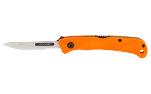 Hogue Expel, Folding Knife, 416 Stainless Steel, Plain Edge, 2.5" Blade, Orange G-10 Handle, Silver Blade, Includes (3) #60 and (2) #70 Blades 35834