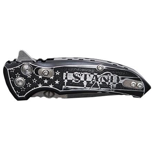 Hogue X1-Microflip 2.75" Knife Custom Outlaw Ordnance - I Stand Engraving 24183-EXLTRP