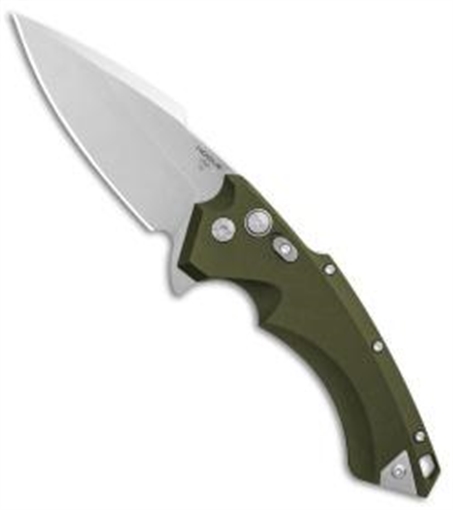 Hogue X5 Flipper: 4.0" Spear Point Blade - Tumbled Finish OD Green Aluminum Frame 7431081 34551