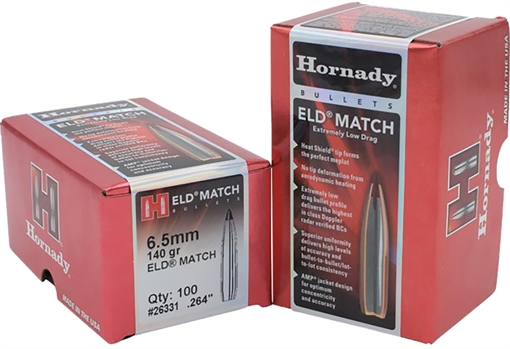 Hornady 6.5mm .264 140gr Extremely Low Drag-Match 500 Per Box/6 Case 263311