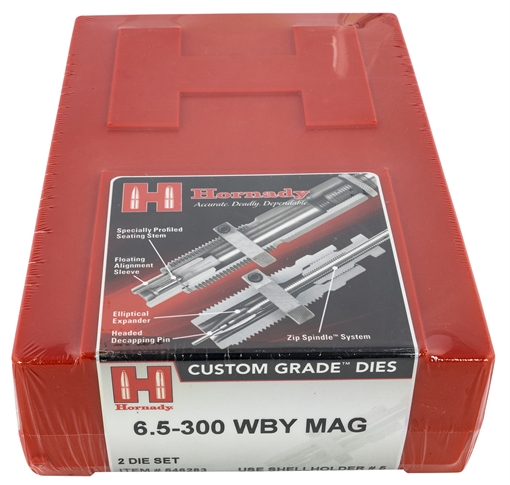 Hornady Custom Grade Series IV 2 Die Set for 6.5 300 Wthby Mag Includes Sizing Seater 546283