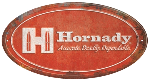 Hornady Oval Sign Rustic Red White Aluminum 12" x 18" 99144