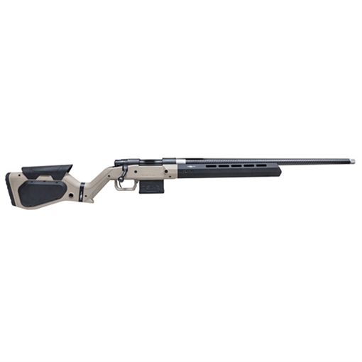 Howa M1500 Hera 308 Win 5+1 24" Carbon Fiber Threaded Barrel, Black Rec, Tan & Black Hera H7 Chassis Stock HHERA308CFTAN