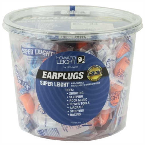 Howard Leight Super Leight Ear Plugs Pre-Shaped Foam Coral Ear Plugs 33dB 50/pr Corded Tub R-33333