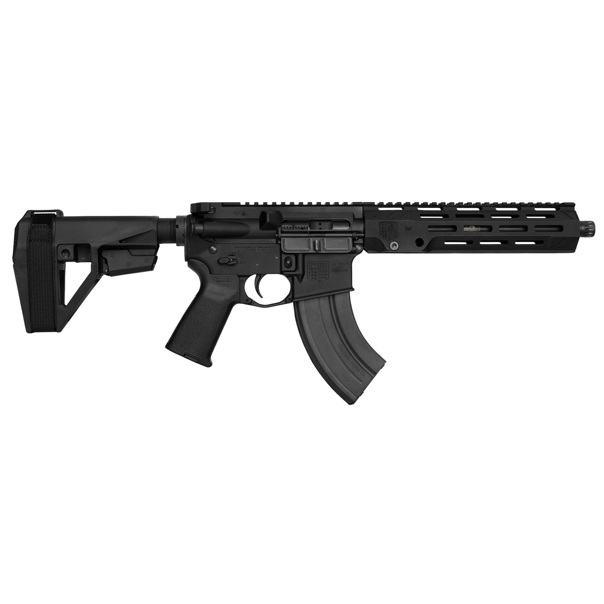 Diamondback DB15 Pistol DBF1989Y001, 338 ARC, 10.5", SBA5 Brace, Adjustable Gas Block, Anodized Black Finish, 26 Rds