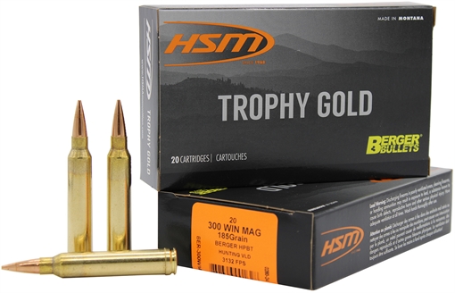 HSM Trophy Gold Extended Range 300 Win Mag 185 gr Berger Hunting VLD Match 20 Per Box/ 20 Case 300WM185VLD