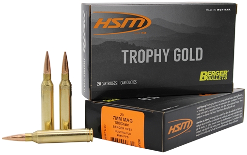 HSM Trophy Gold Extended Range 7mm Rem Mag 180 gr Berger Hunting VLD Match 20 Per Box/ 20 Case 7MAG180VLD
