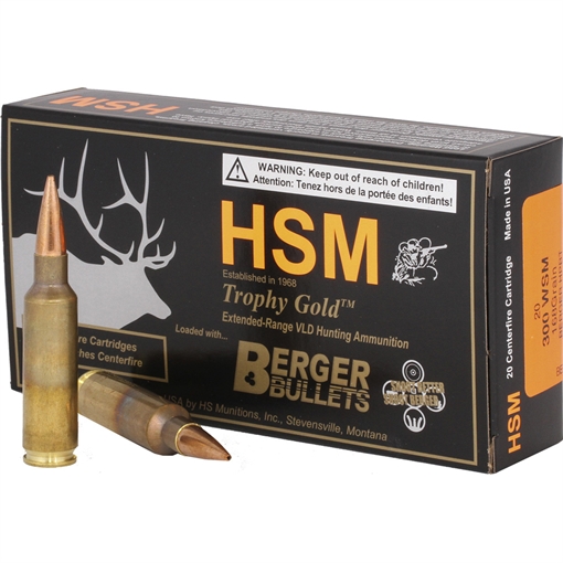 HSM Trophy Gold Extended Range 300 WSM 168 gr Berger Hunting VLD Match 20 Per Box/ 25 Case 300WSM168VLD