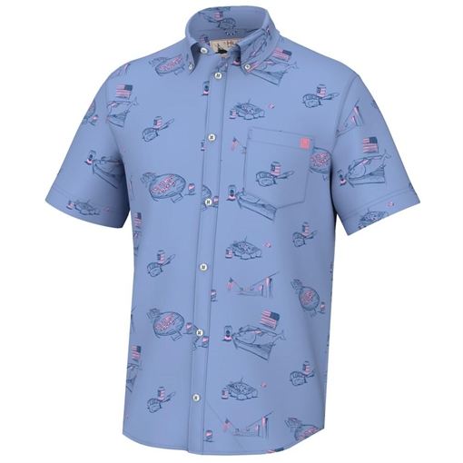 Huk Americookin Kona Short Sleeve Shirt Quiet Harbor 2XL H1500198-445-XXL