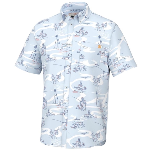 Huk Fish Bones Kona Short Sleeve Shirt Ice Water XL H1500194-476-XL