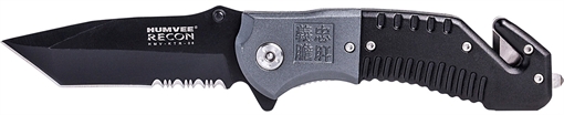 Humvee Adventure Gear Humvee Recon Folding Plain/Serrated Black Stainless Steel Blade, Black/GrayHandle HMVKTR08
