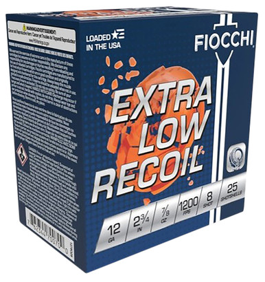Fiocchi Exacta Target Low Recoil Trainer 12Gauge 2.75" 7/8oz 8Shot 25 Per Box/10 Case