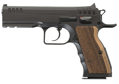 Tanfoglio Stock I 9mm, 4.5" Barrel, Black, Wood Grip, 16rd