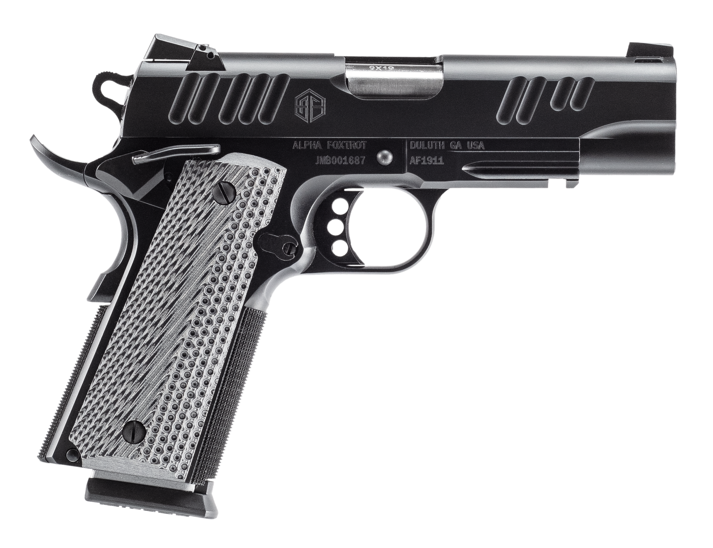 Alpha Foxtrot AF1911 Enhanced Pistol AA01X1CND-XQBK10, 9mm, 4.25in, G10 Grips, Black QPQ Finish, 10 Rds