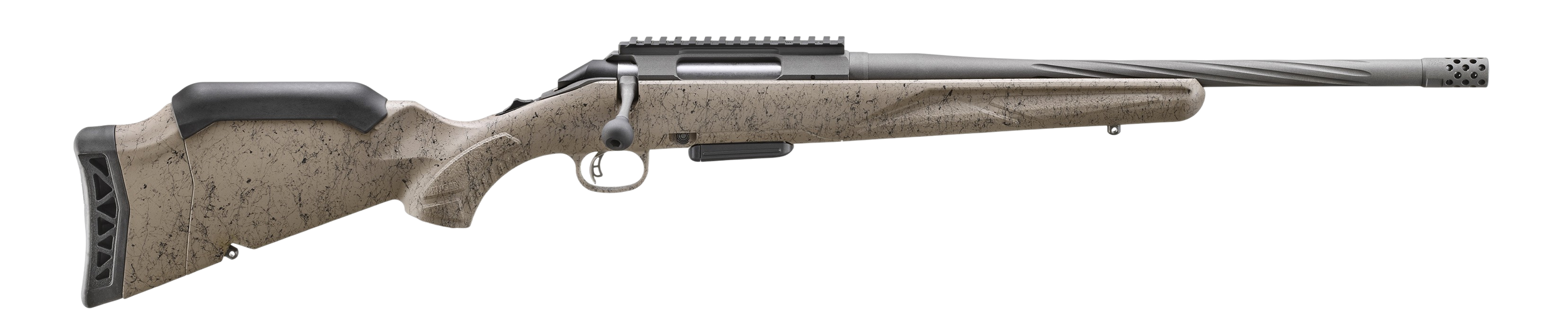 Ruger American Ranch Gen II, Bolt Action Rifle 46992, 350 Legend, 16.4" Cobalt Cerakote Threaded Barrel, Adjustable FDE Splatter Stock, 5 Rds