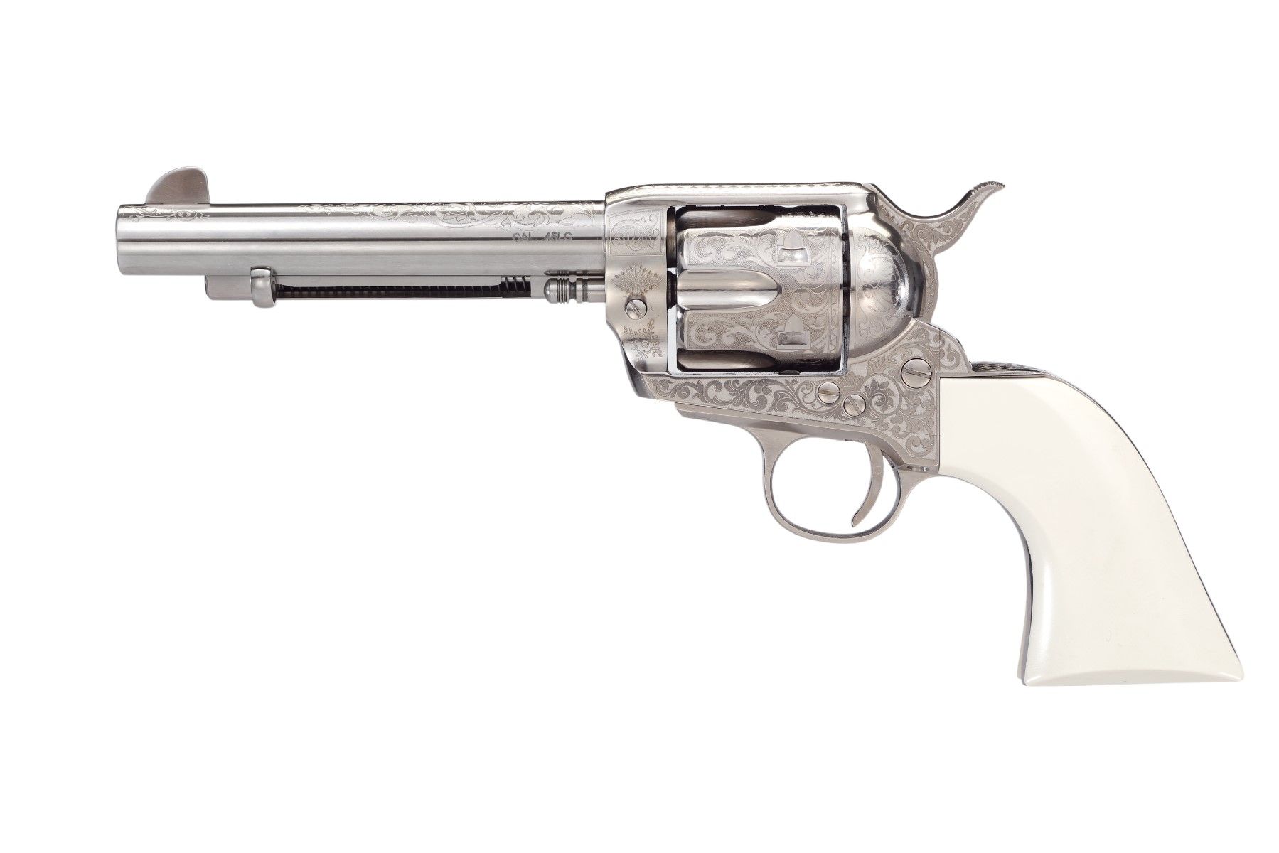 Taylors 1873 Outlaw Legacy Revolver 200065, 357 Magnum | 38 Special, 5.5in, PVC White Grips, Engraved, 6 Rds