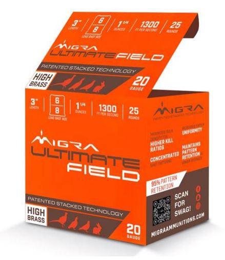 Migra Custon Ultimate Field 20 Gauge, 3 ", 1 1/4 Oz, 1300 FPS,# 6 /# 8 Shot M20UF68