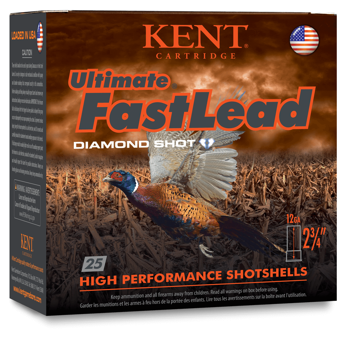 Kent Ultimate Fast Lead Diamond Shot Upland 12ga 2-3/4″ 1-1/4oz. #5 250rd Case #K122UFL36-5