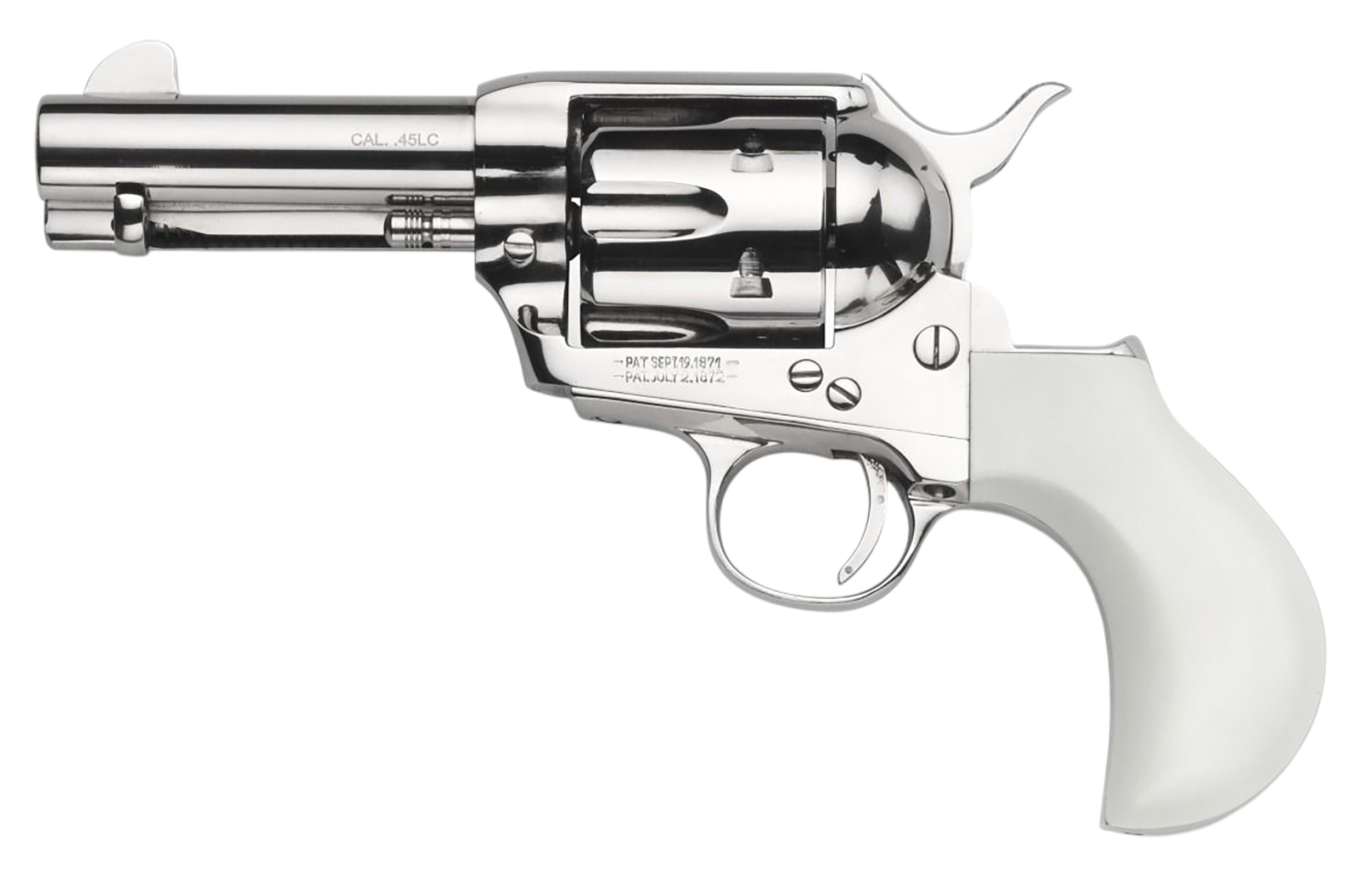 Taylors TC9 1873 Revolver 200111, 9mm, 3.5in, PVC White Ivory Grips, Nickel Finish, 6 Rds