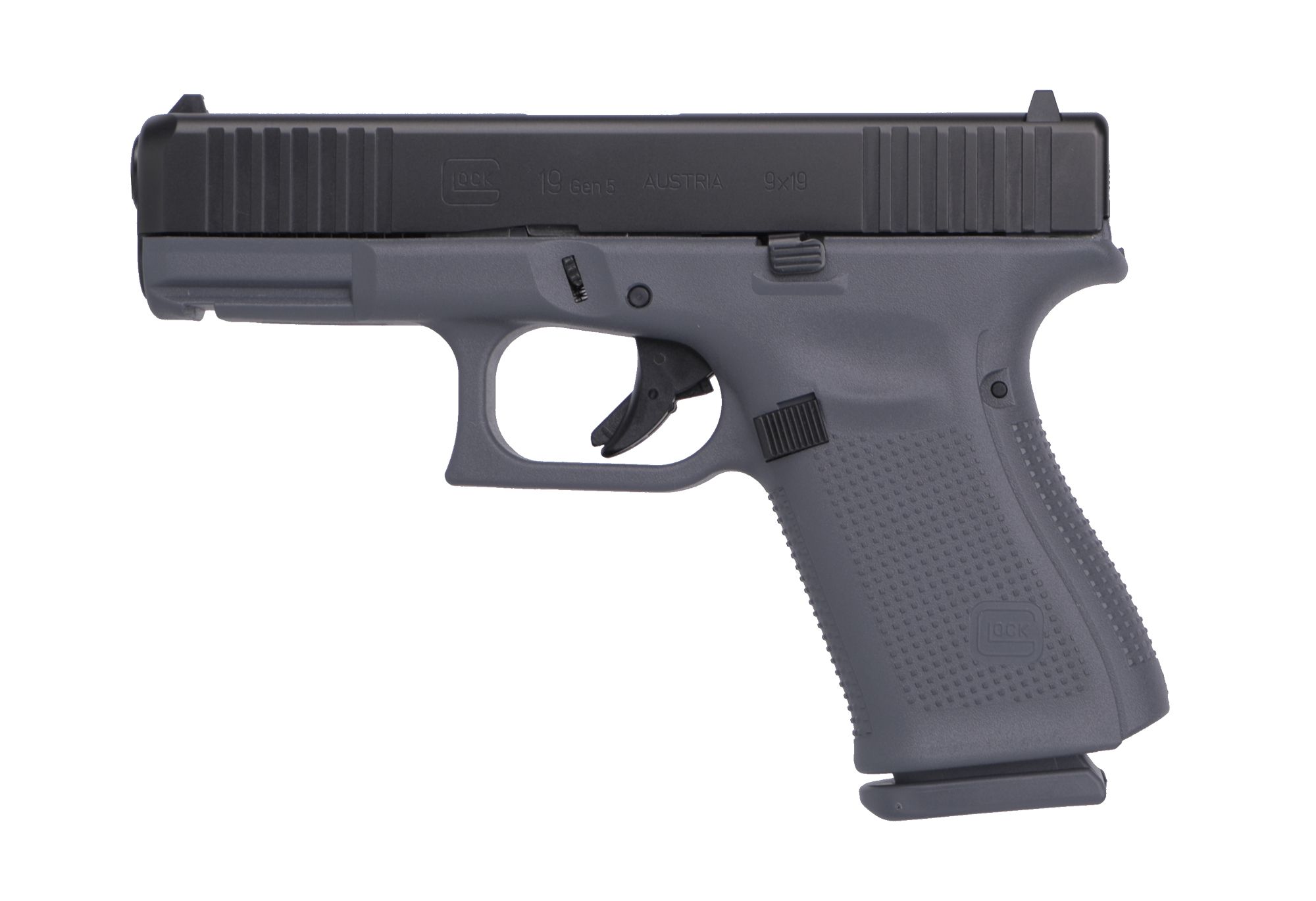 Glock G19 G5 Pistol PA195S201GF, 9mm, 4.02in, Gray Frame Grips, 10 Rds
