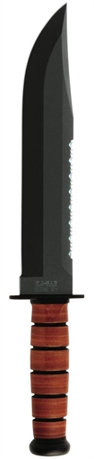Ka-Bar Big Brother 9.38" Fixed Clip Point Part Serrated Black 1095 Cro-Van Blade, Brown Leather Handle, Includes Sheath 2217