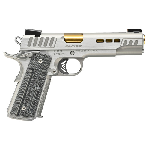 Kimber Rapide Dawn 45 ACP, 5" Gold Barrel, Silver, G10 Grip, 8rd
