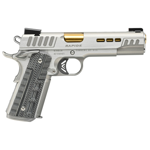 Kimber Rapide Dawn 10mm, 5" Gold Barrel, Silver, G10 Grip, 8rd